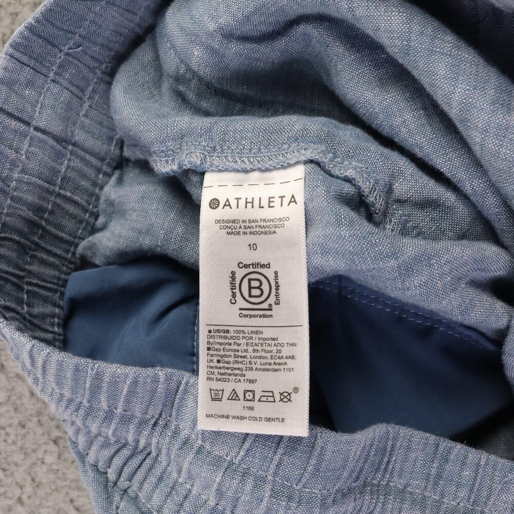 Athleta Retreat Linen Jogger Pants Womens 10 Blue Drawstring Pull On Athleisure - Picture 10 of 11